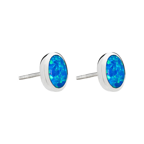 Blue Opal Round Studs