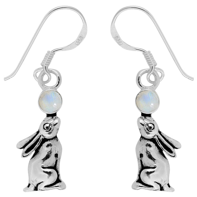 925 Silver Rainbow Moonstone Hare Earrings