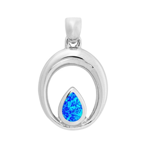 Blue Opal Teardrop Outline Pendant.