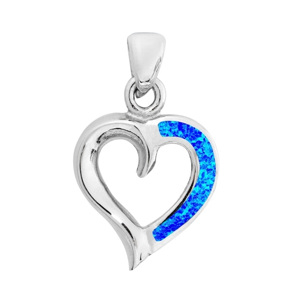 Blue Opal Heart Outline Pendant