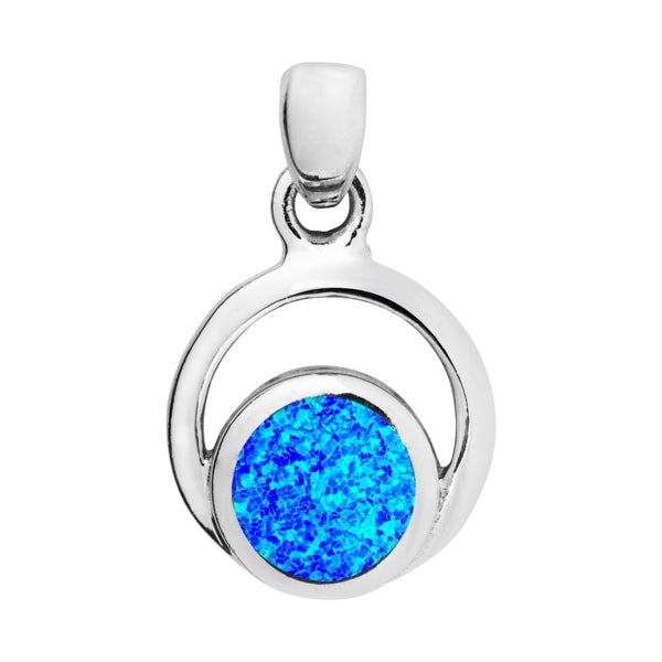 Pretty Blue Opal Round Outline Pendant
