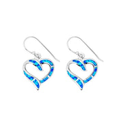 Large Blue Opal Heart Earrings