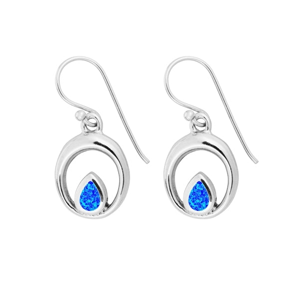 Pretty Blue Opal Teardrop Outline Earrings