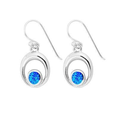 Pretty Blue Opal Oval Outline Earrings