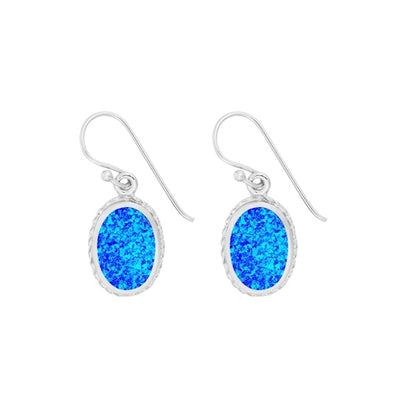 Beautiful Decorative Blue Opal Oval Earrings
