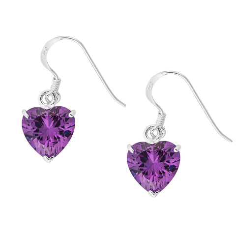 Amethyst CZ Heart Earrings