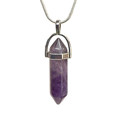 Silver Plated Amethyst Double Terminated Point Necklace