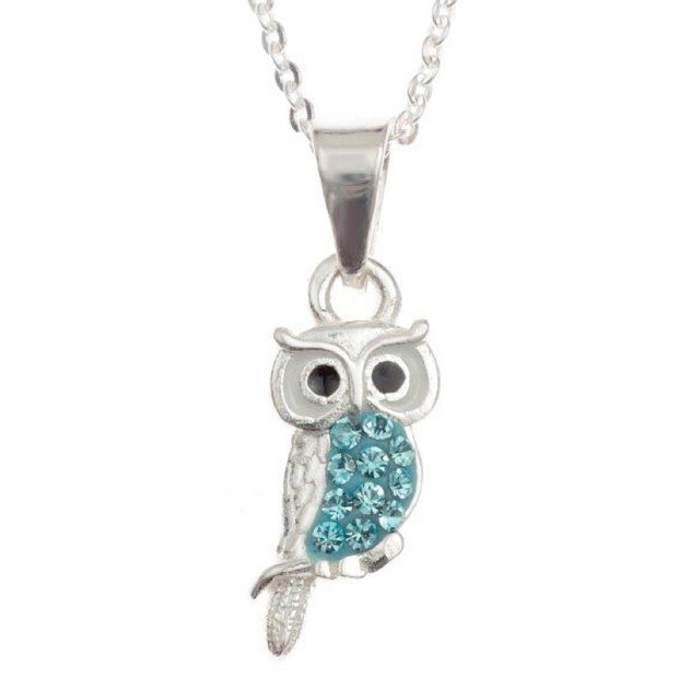 Aqua Crystal Owl Pendant
