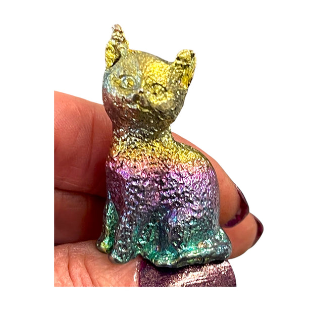 Stunning Bismuth Crystal Cat - Symbol of Good Luck & Achieving Goals