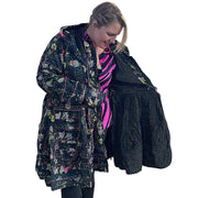 Black Floral Cotton Kantha Pixie / Fairy Pagan Reversable Coat