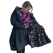 Black Floral Cotton Kantha Pixie / Fairy Pagan Reversable Coat