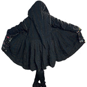 Black Floral Cotton Kantha Pixie / Fairy Pagan Reversable Coat