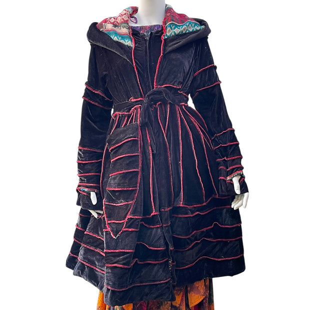 Black & Red Velvet & Cashmilon Pixie / Fairy Pagan Reversable Katwise Inspired Coat