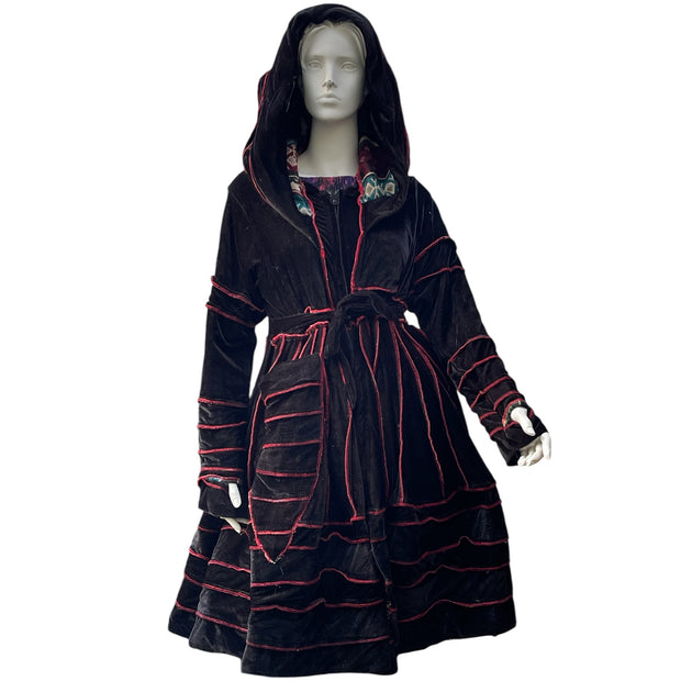 Black & Red Velvet & Cashmilon Pixie / Fairy Pagan Reversable Katwise Inspired Coat