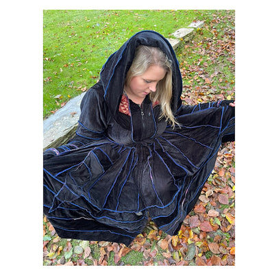 Black & Blue Velvet & Cashmilon Pixie / Fairy Pagan Reversable Katwise Inspired Coat