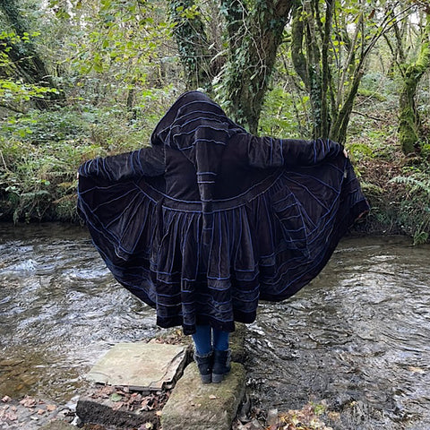 Black & Blue Velvet & Cashmilon Pixie / Fairy Pagan Reversable Katwise Inspired Coat