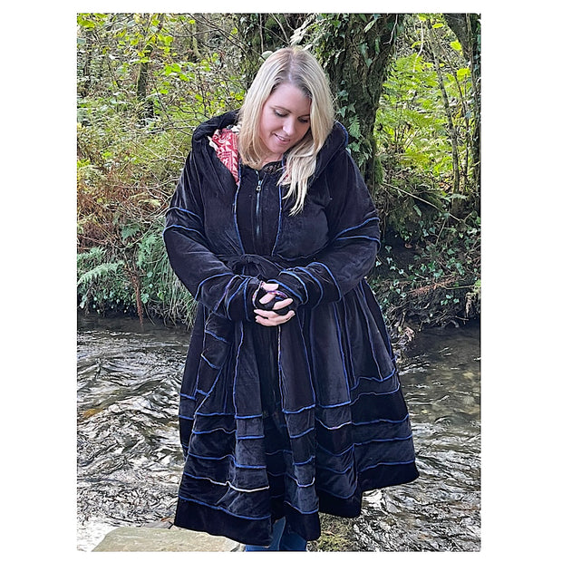 Black & Blue Velvet & Cashmilon Pixie / Fairy Pagan Reversable Katwise Inspired Coat