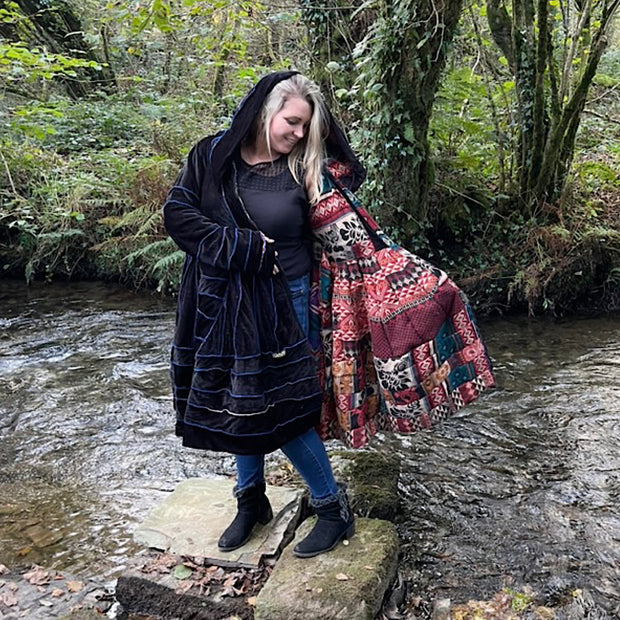 Black & Blue Velvet & Cashmilon Pixie / Fairy Pagan Reversable Katwise Inspired Coat