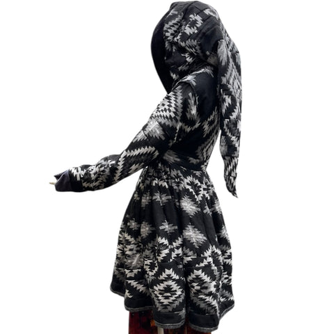 Black & Grey Velvet & Cashmilon Pixie / Fairy Pagan Reversable Katwise Inspired Coat