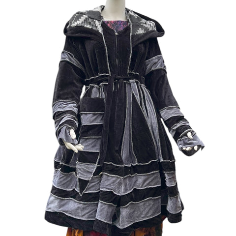 Black & Grey Velvet & Cashmilon Pixie / Fairy Pagan Reversable Katwise Inspired Coat