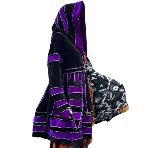 Black & Purple Velvet & Cashmilon Pixie / Fairy Pagan Reversable Katwise Inspired Coat