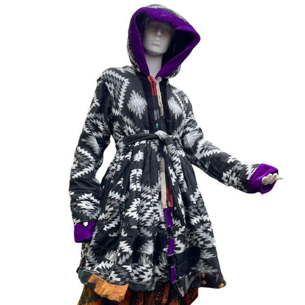 Black & Purple Velvet & Cashmilon Pixie / Fairy Pagan Reversable Katwise Inspired Coat