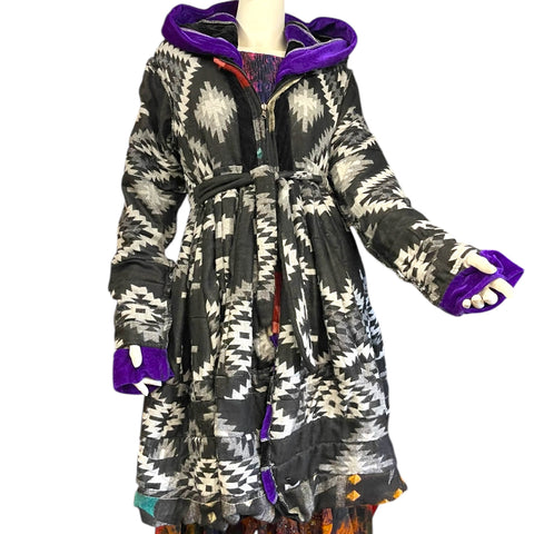 Black & Purple Velvet & Cashmilon Pixie / Fairy Pagan Reversable Katwise Inspired Coat