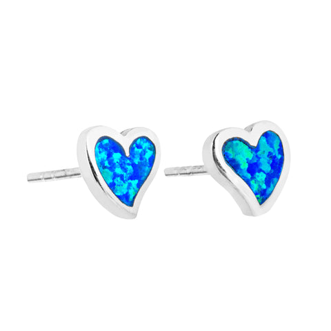 Blue Opal Heart Studs