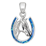 Blue Opal Horseshoe Pendant