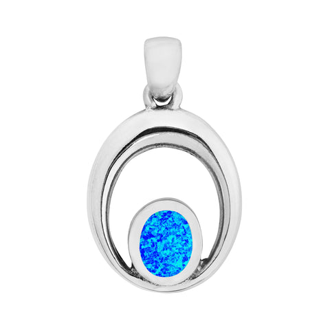 Blue Opal Oval Outline Pendant