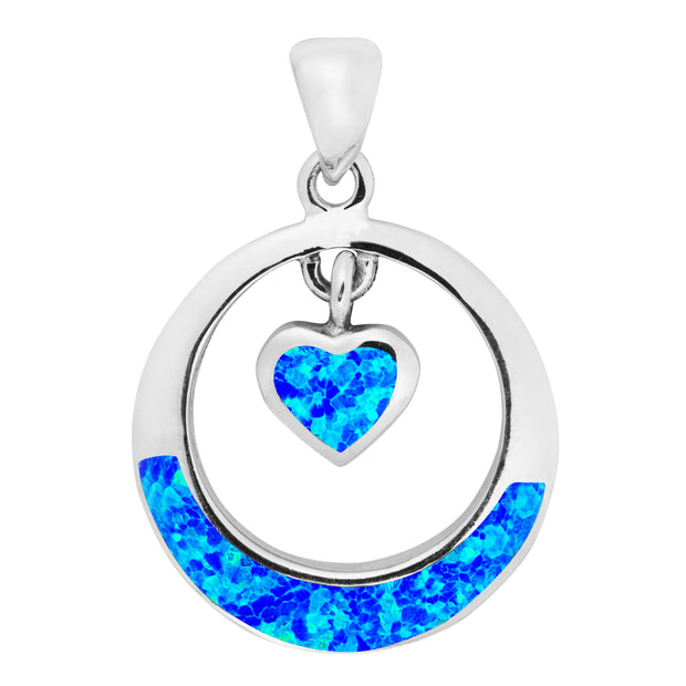 Blue Opal Round Heart Pendant