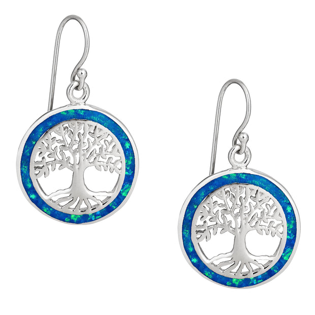 Blue Opal Tree of Life Earrings
