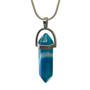 Silver Plated Blue Agate Double Terminated Point Necklace