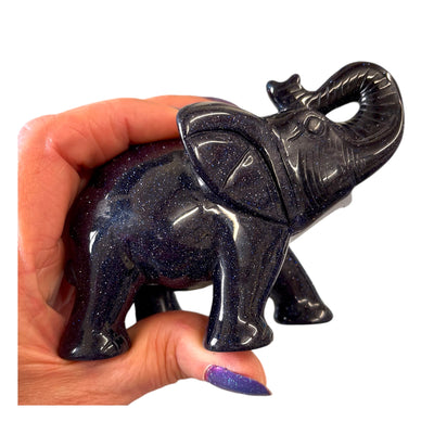 Large Blue Goldstone Crystal Elephant - Good Luck