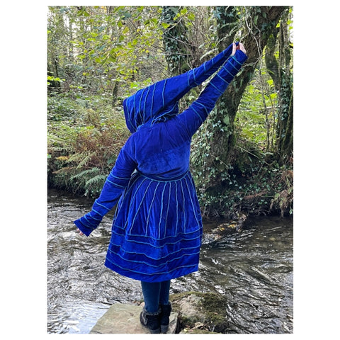 Blue & Turquoise Velvet & Cashmilon Pixie / Fairy Pagan Reversable Katwise Inspired Coat Jacket