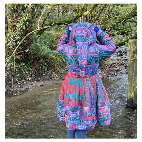 Blue & Turquoise Velvet & Cashmilon Pixie / Fairy Pagan Reversable Katwise Inspired Coat Jacket