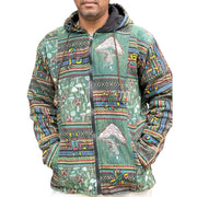Green UnisexMushroom Patchwork Fleece Lined Jacket