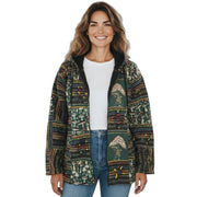 Green UnisexMushroom Patchwork Fleece Lined Jacket