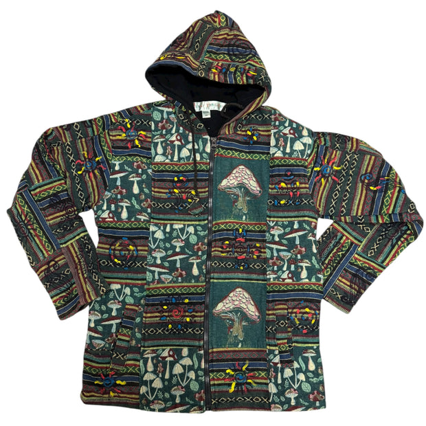 Green UnisexMushroom Patchwork Fleece Lined Jacket