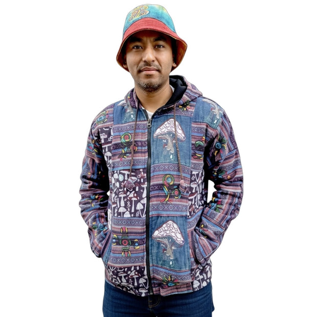 Purple Mushroom Patchwork Fleece Lined Unisex Jacket