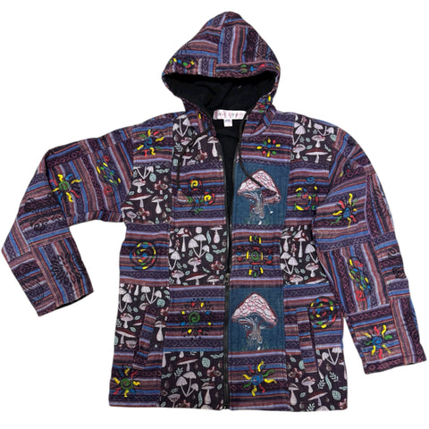 Purple Mushroom Patchwork Fleece Lined Unisex Jacket