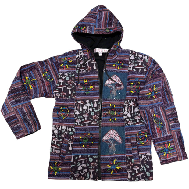 Purple Mushroom Patchwork Fleece Lined Unisex Jacket