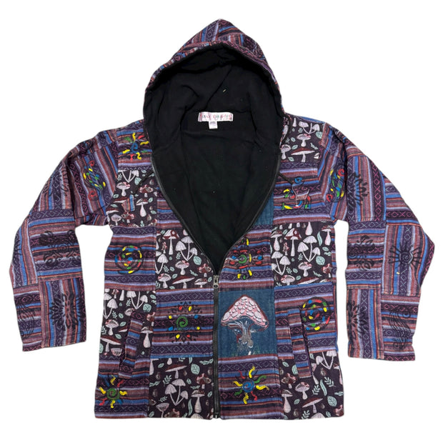 Purple Mushroom Patchwork Fleece Lined Unisex Jacket