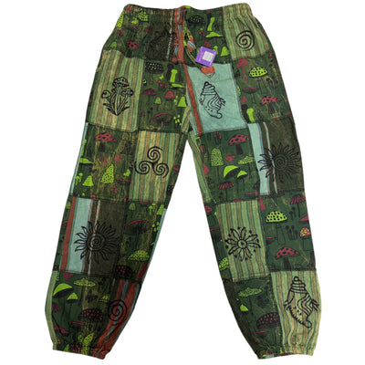 Green Unisex Patchwork Mushroom Trousers
