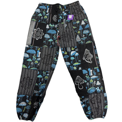 Black & Blue Unisex Patchwork Mushroom Trousers