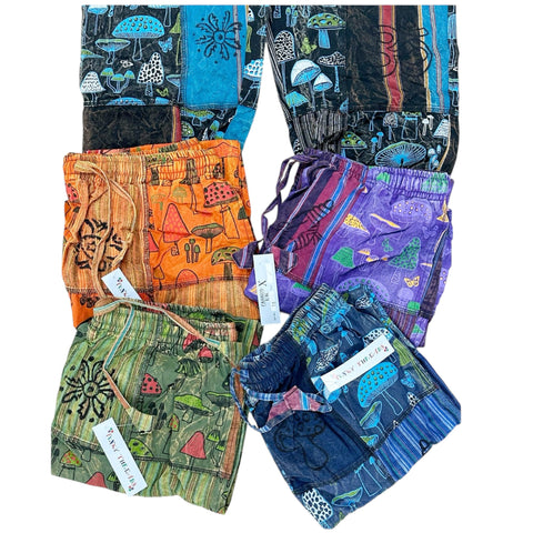Green Unisex Patchwork Mushroom Trousers