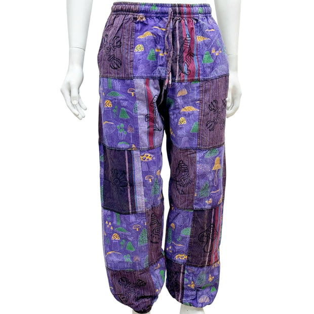 Purple Unisex Patchwork Mushroom Trousers