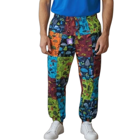 Unisex Multi Coloured Mushroom Patchwork Cargo Trousers