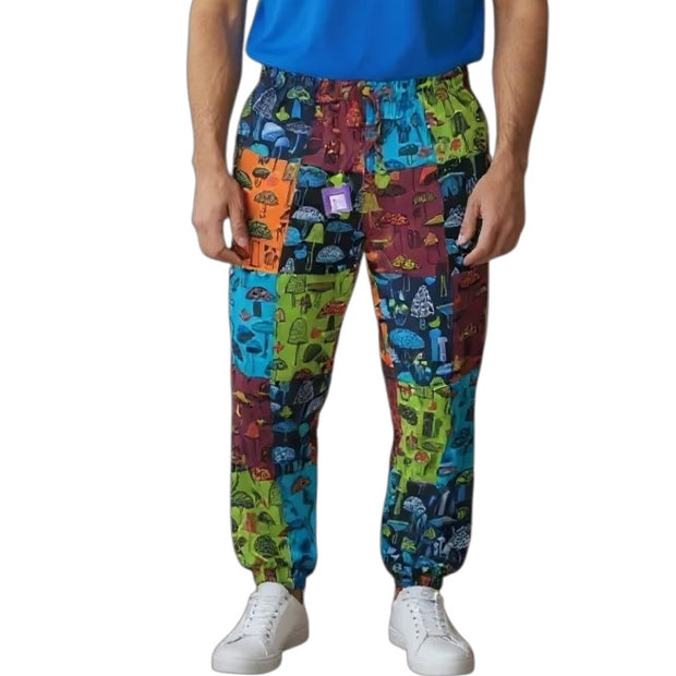 Unisex Multi Coloured Mushroom Patchwork Cargo Trousers