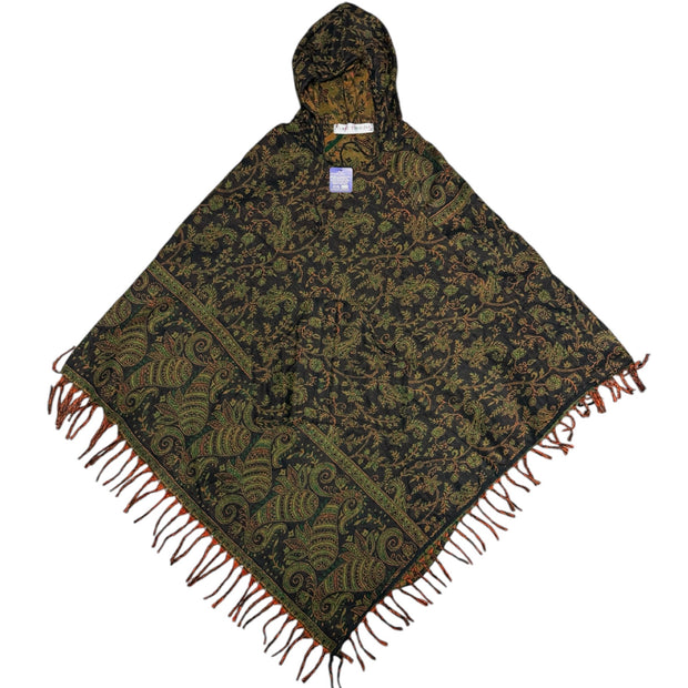 Hooded Green & Black Cashmilon Poncho